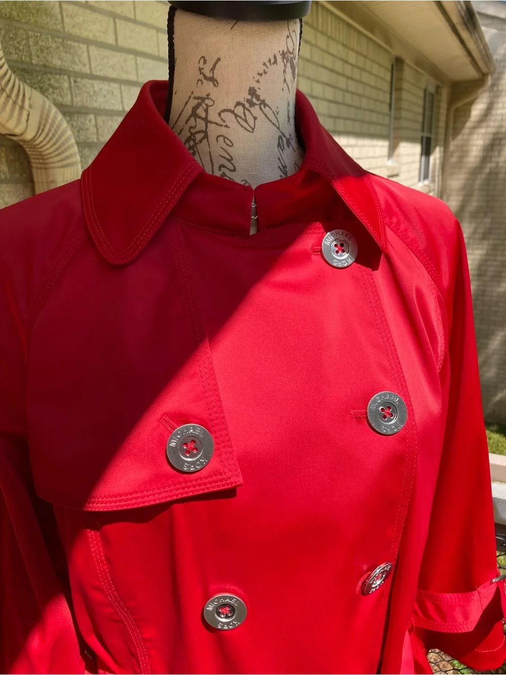 Michael Kors Red Belted Cropped Trench Coat Silver Hardware